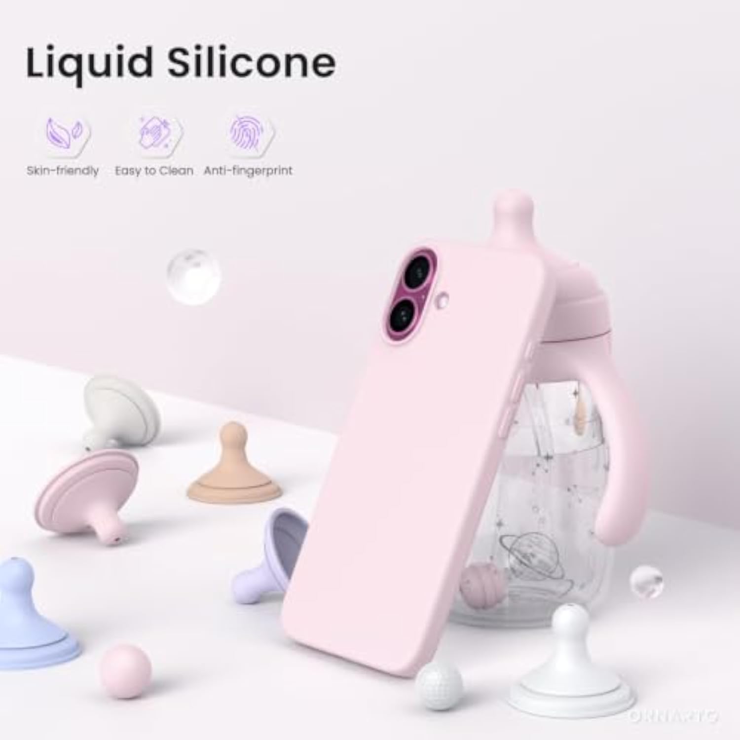 iPhone 16 Plus Case 6.7 Chalk Pink Slim Liquid Silicone Protective Cover