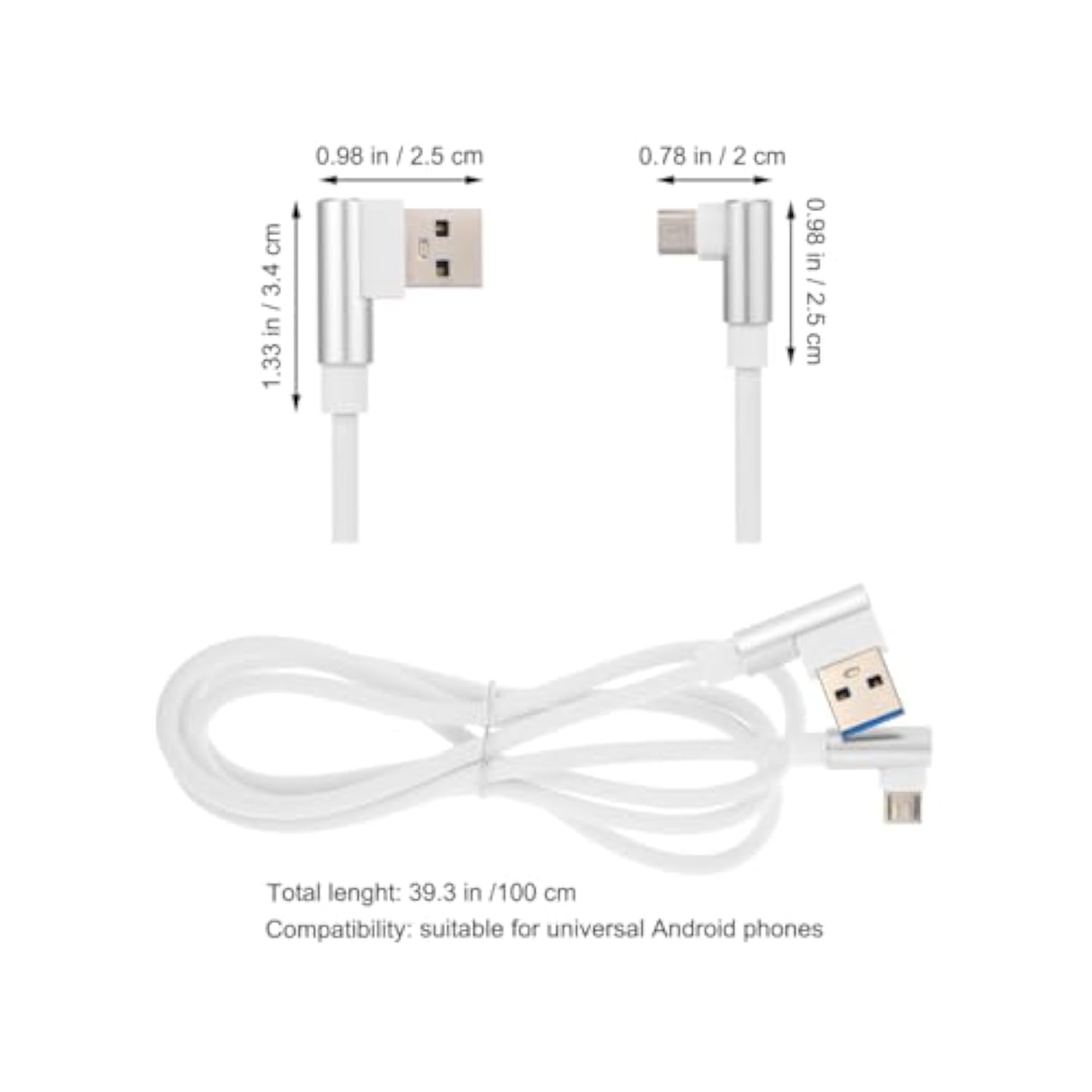 Usb Micro Cable, 90 Degree Data Cable Charger Cord, Right Angle, 2.4 A, 1M Lon