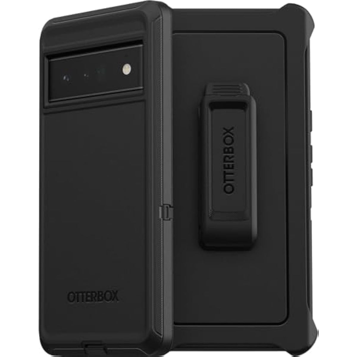 OtterBox Pixel 6 Pro Defender Series Case - BLACK, rugged & durable, with port protection, includes holster clip kickstand