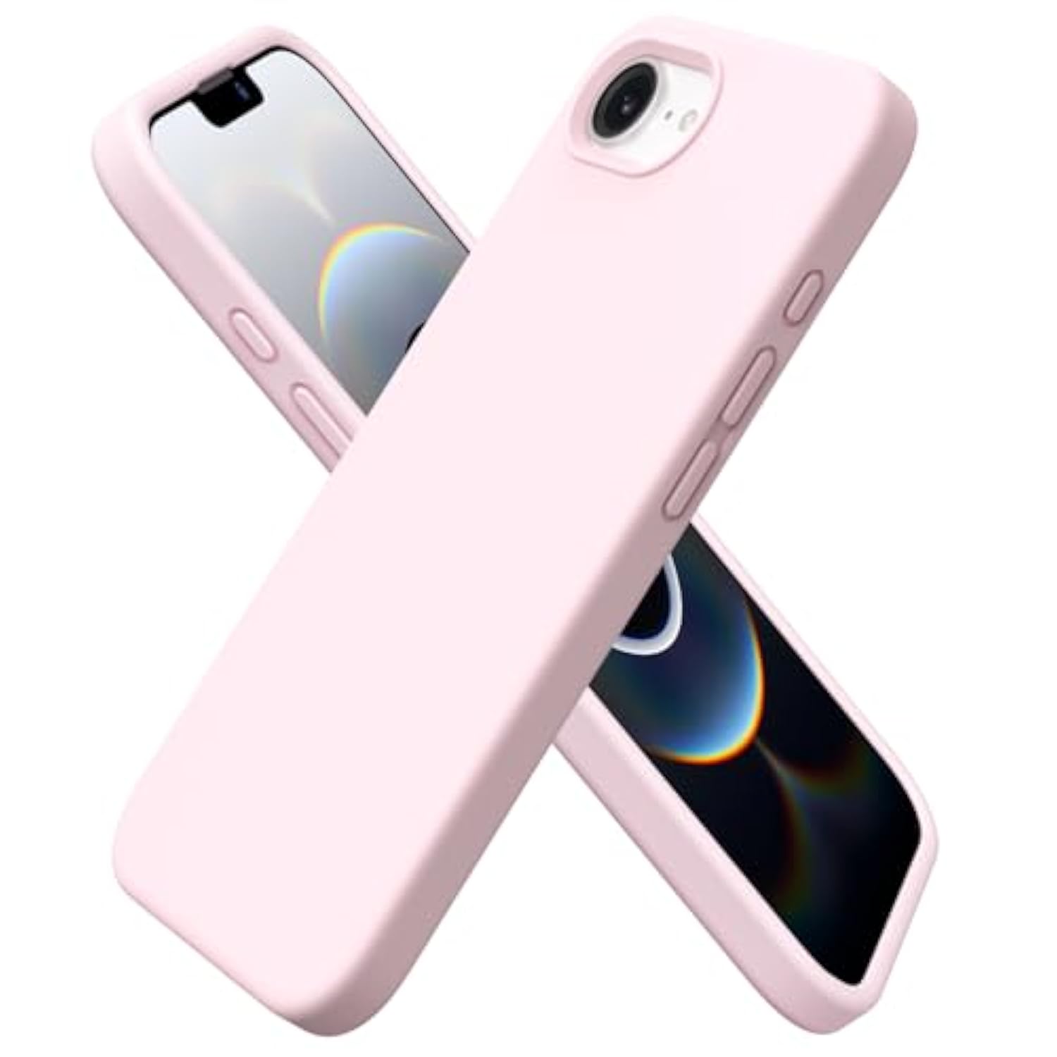 Compatible With 16E Case 6.1"(2025), Liquid Silicone 3 Layers Full Covered Soft Gel Rubber Phone Case,Shockproof Protective Cover With Anti-Scratch Microfiber Lining-Chalk Pink