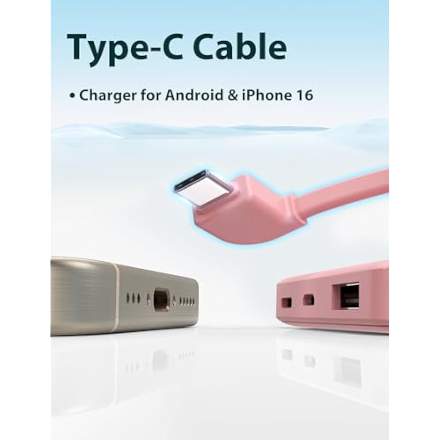 6000Mah Ultra Slim Built In Cables Power Bank, Card Size Built In Usb C Cords Battery Pack Portable Charger For Phones, 3 Output External Battery Pack Compatible With Iphone, Samsung, Google, Pink