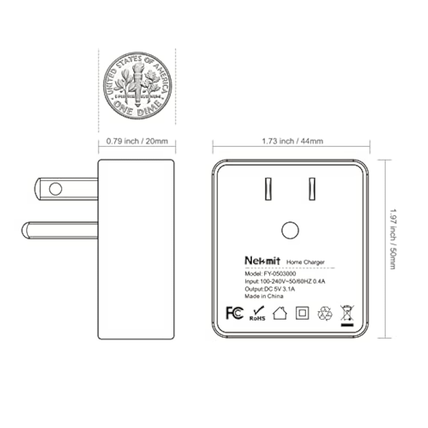 Dual Port Ultra Thin Flat Usb Wall Charger With Smart Ic, White