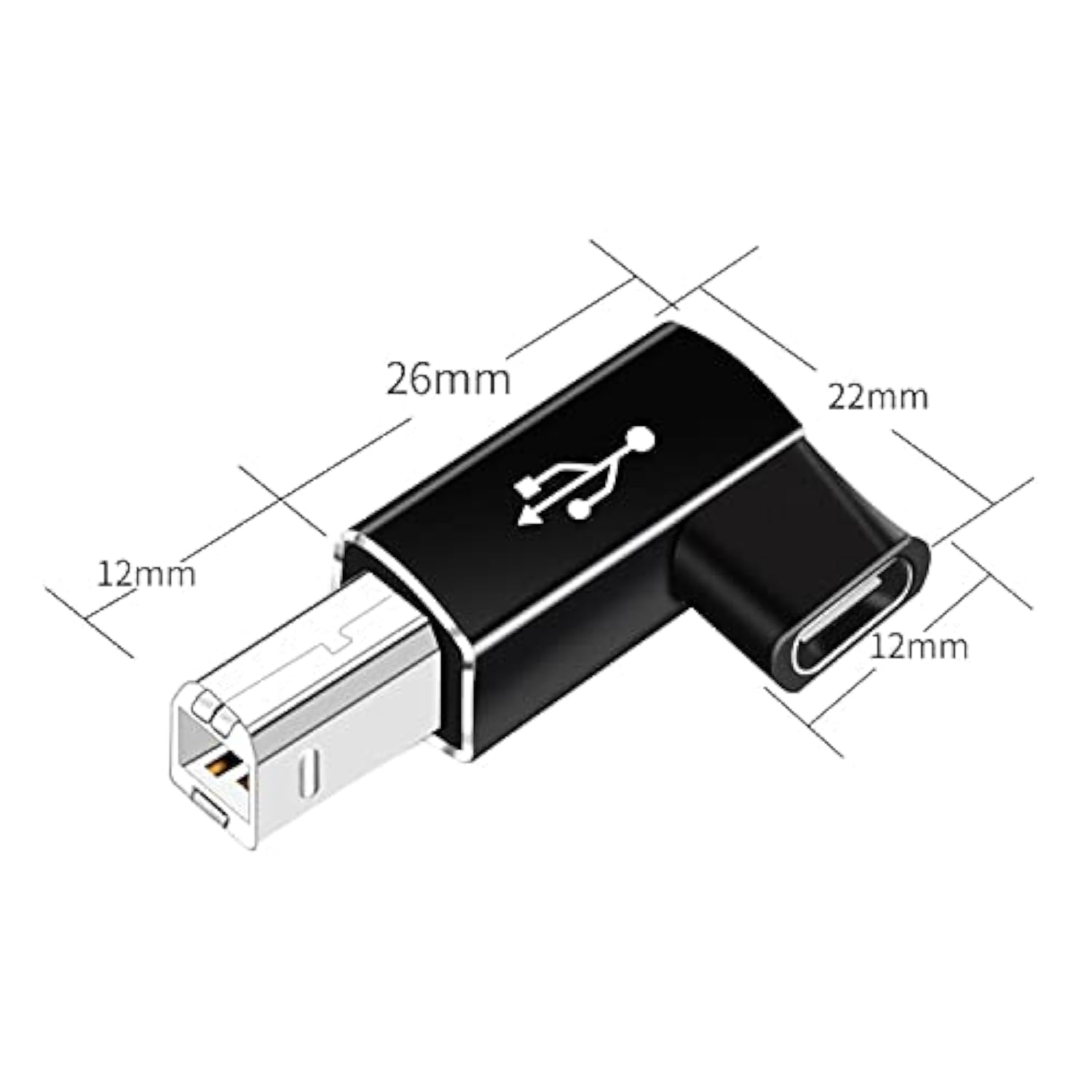 2 Pack Right Angle Usb B To Usb C Adapter, 90 Degree Type C Female To Midi Con