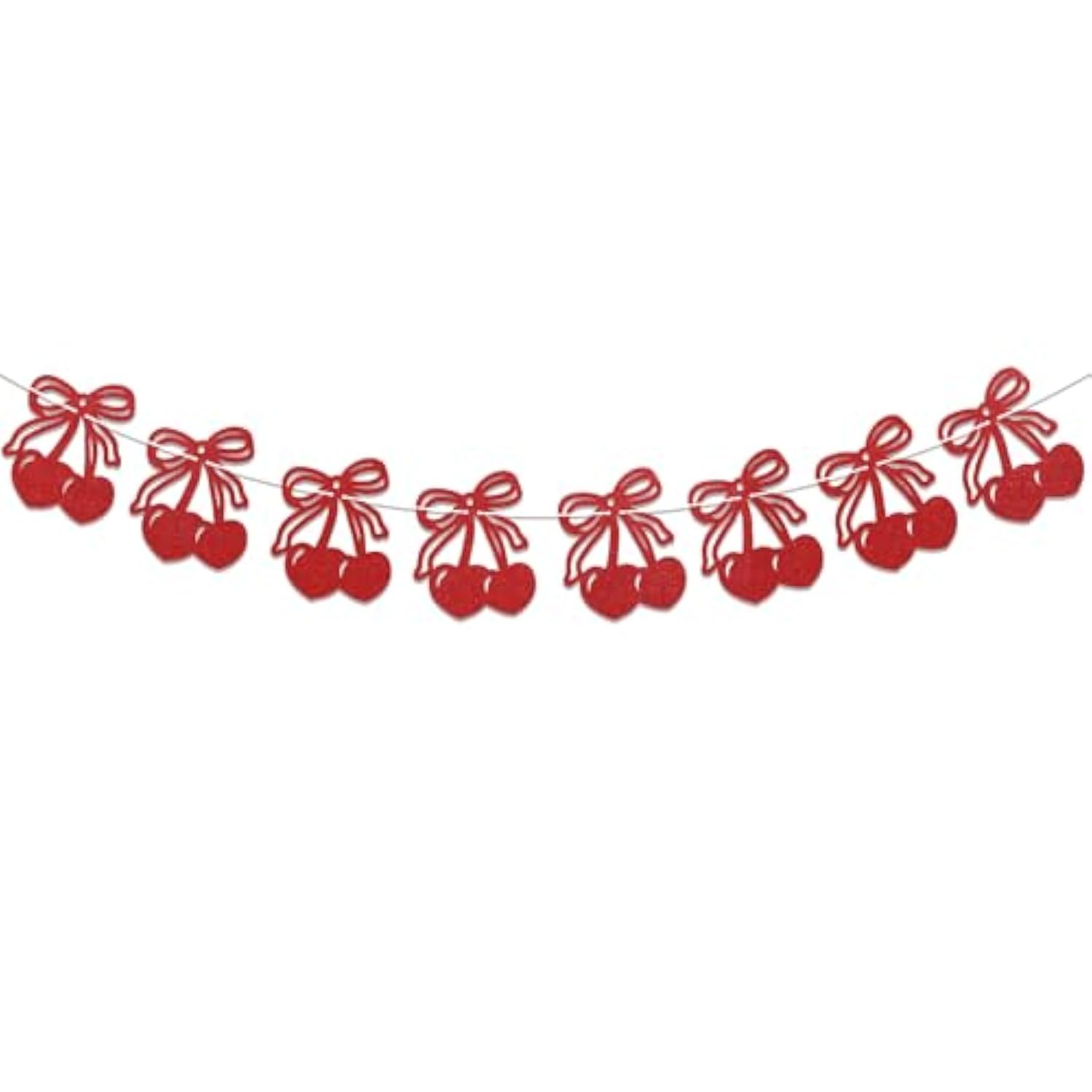 Cherry Banner - Cherry Fruit Hanging Decor, Cherry Theme Home Decor Banner Decoration For Christmas, Birthday, Bachelorette, Bridal Shower, Wedding Party Decorations Red Glitter