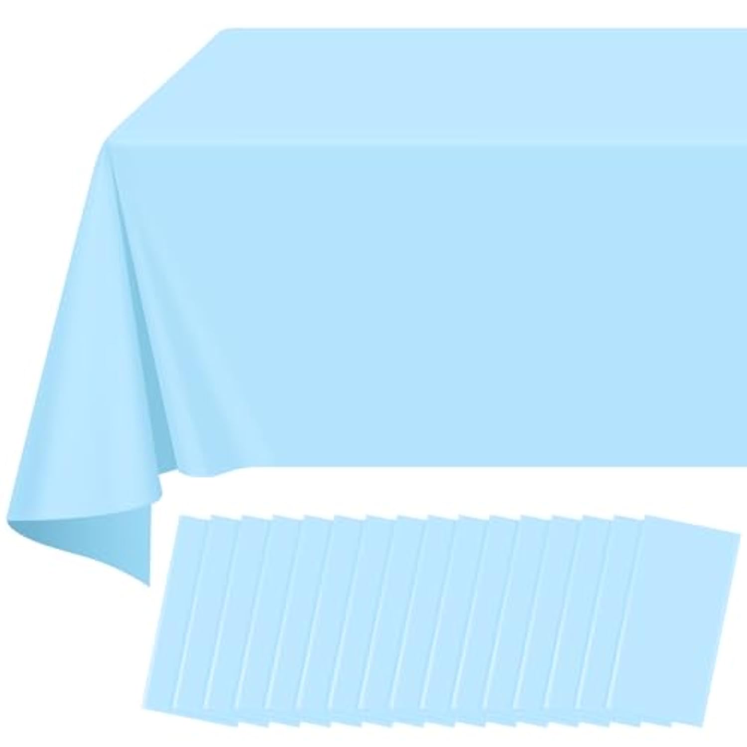 16 Pack Light Blue Plastic Tablecloth For Rectangle Tables, Premium Decorative Baby Blue Disposable Table Cloths For Parties, Rectangle Party Table Cover For Birthday Wedding Baby Shower, 54X108 Inch