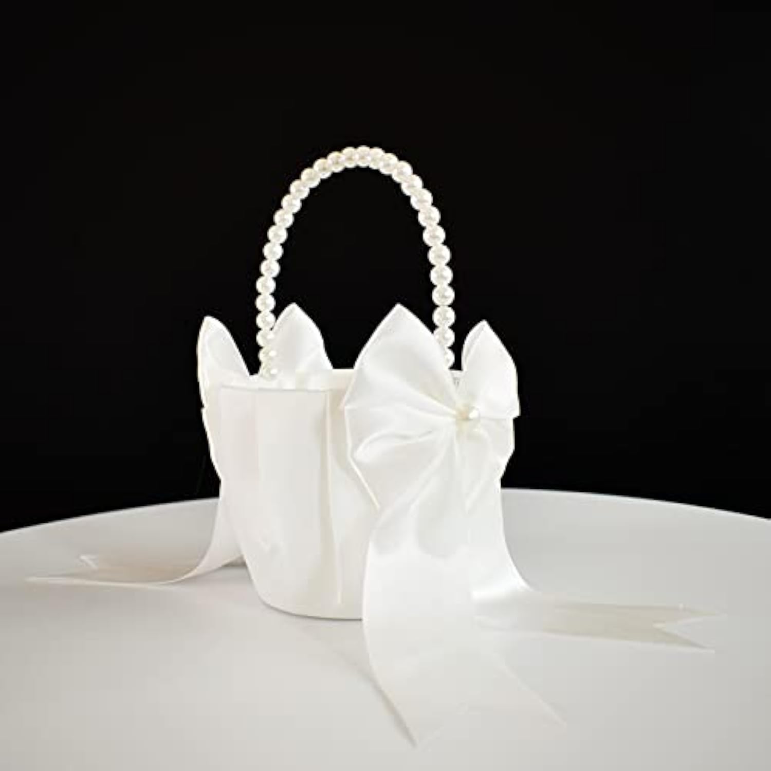 Flower Girl Basket With Pearl Handle, Ivory Fariy Wedding Baskets For Flower Girls