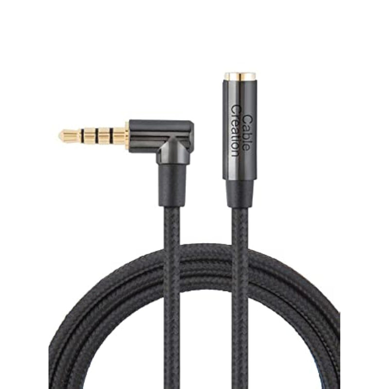 CableCreation 6FT Headphone Extension Cable, 3.5mm Aux Male to Female TRRS Audio Stereo, Right Angle Auxiliary HiFi with Silver-Plated Copper, 24K Gold Plated (Microphone) for Car Stereo