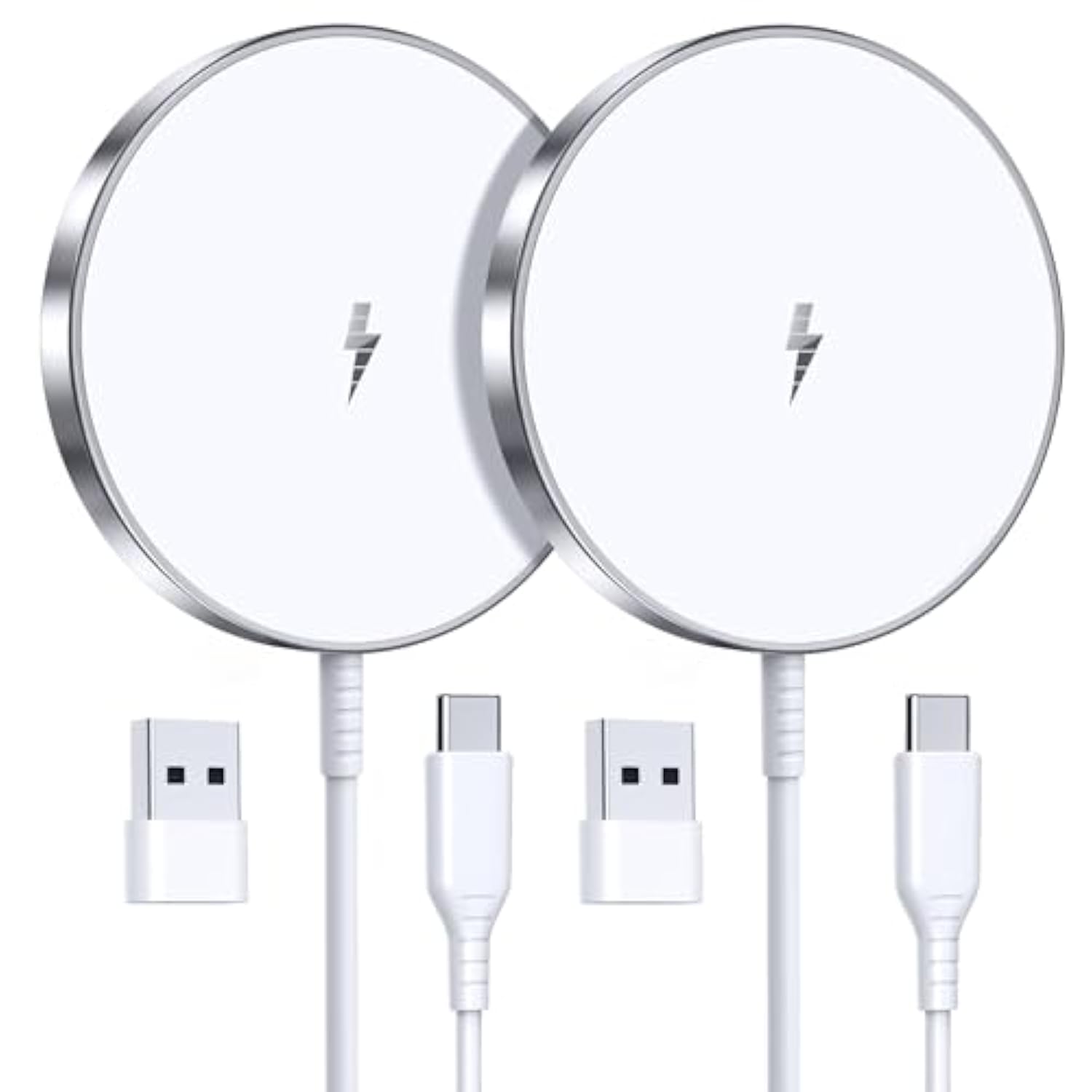 2-Pack 15W Magnetic Wireless Charger with 5ft Cable for iPhone and AirPods