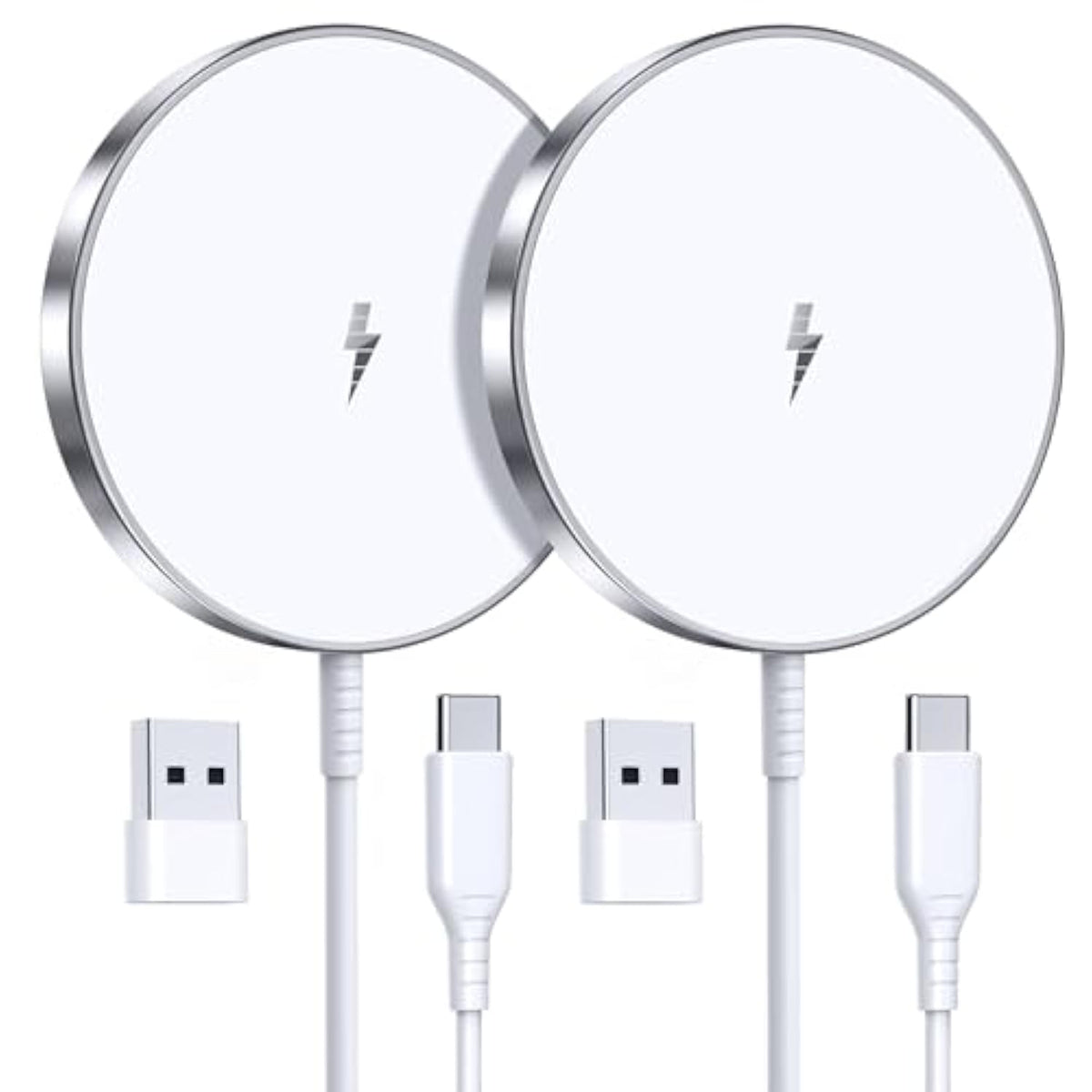 2-Pack 15W Magnetic Wireless Charger with 5ft Cable for iPhone and AirPods