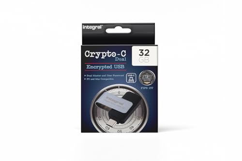 32Gb Crypto-C Dual Encrypted Usb Flash Memory Drive, Aes-Xts 256-Bit Hardware Encrypted Usb 3.2 With Secure Dual Password - Certified To Fips 197, Compatible With Mac, Macbook, Pc, Laptop