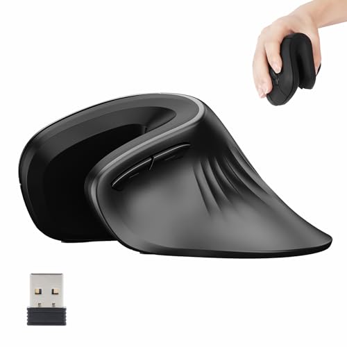 Ergonomic Mouse Wireless, Vertical Ergo Mouse, Rechargeable 2.4G Optical Vertical Mice With 6 Buttons 3 Adjustable 3200 Dpi Cordless Mice For Large Hands For Mac Pc Desktop Laptop Windows (Black)