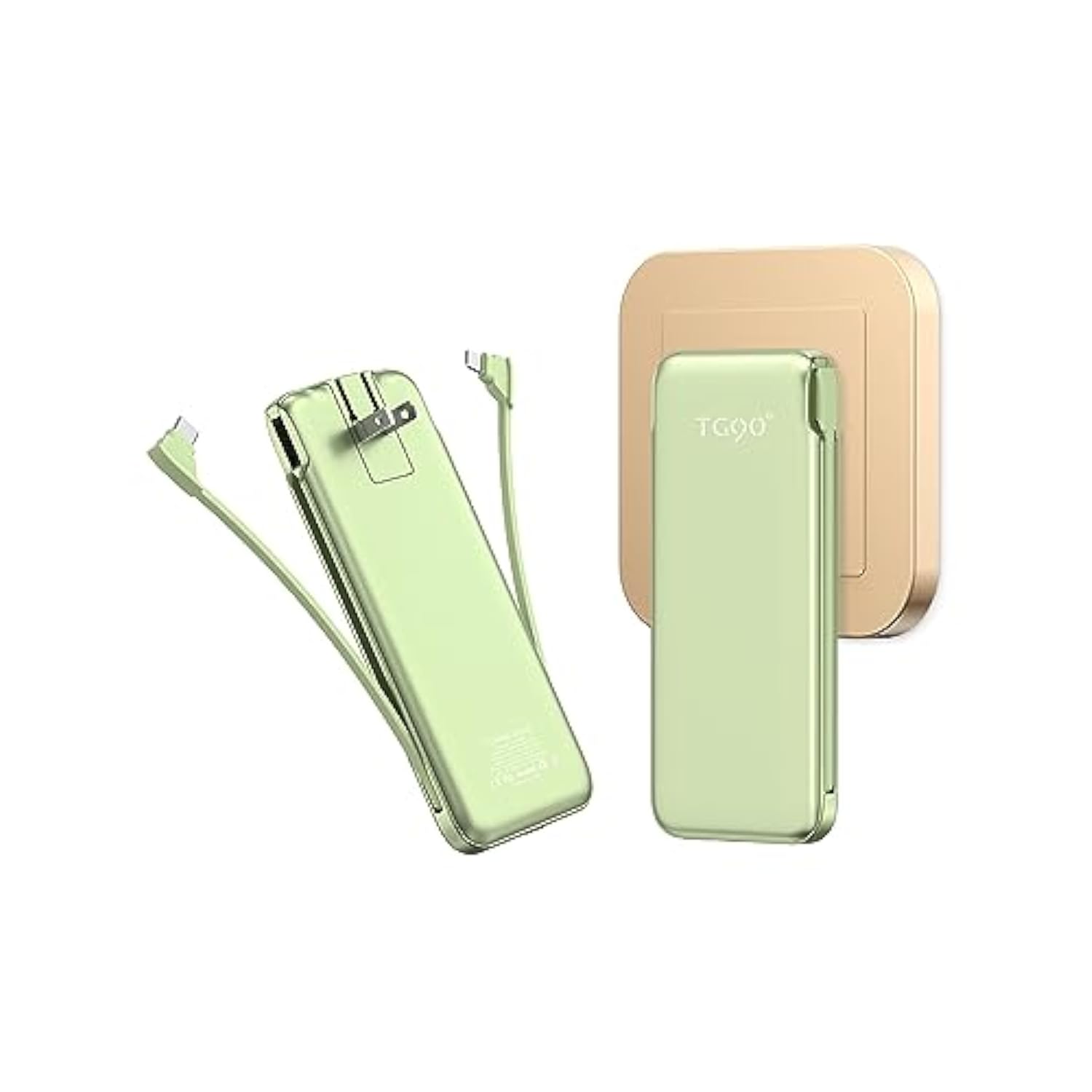 Power Bank With Built In Ac Wall Plug, Ultra Slim 10000Mah Portable Charger With Built In Cables External Battery Pack Compatible With Iphone Android Smart Devices