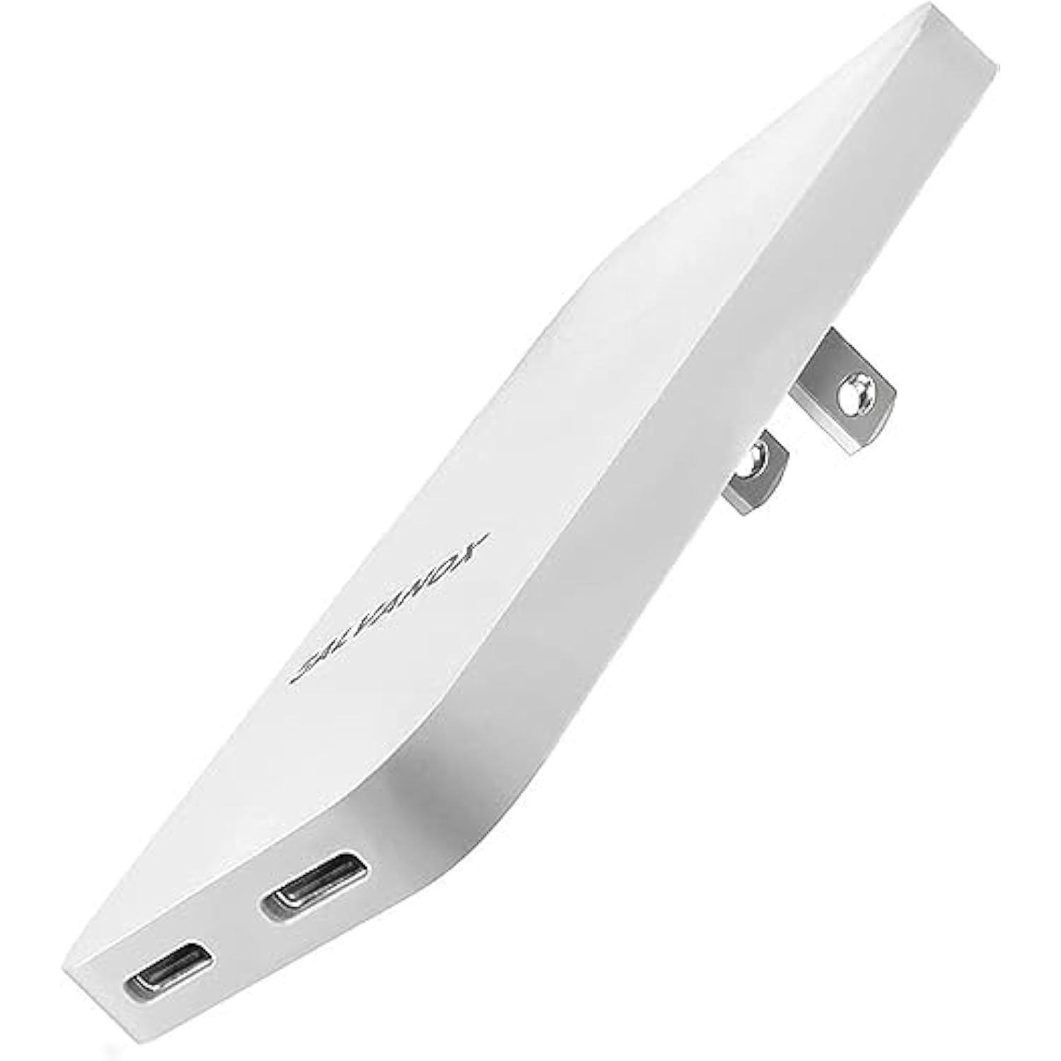 Flat 2-Port Usb C Wall Charger, Ultra Slim Dual Power Adapter With Type-C Cable (20W) Fast Charging For Iphone 15, Pro Max/Samsung Galaxy Models (Folding Prongs)