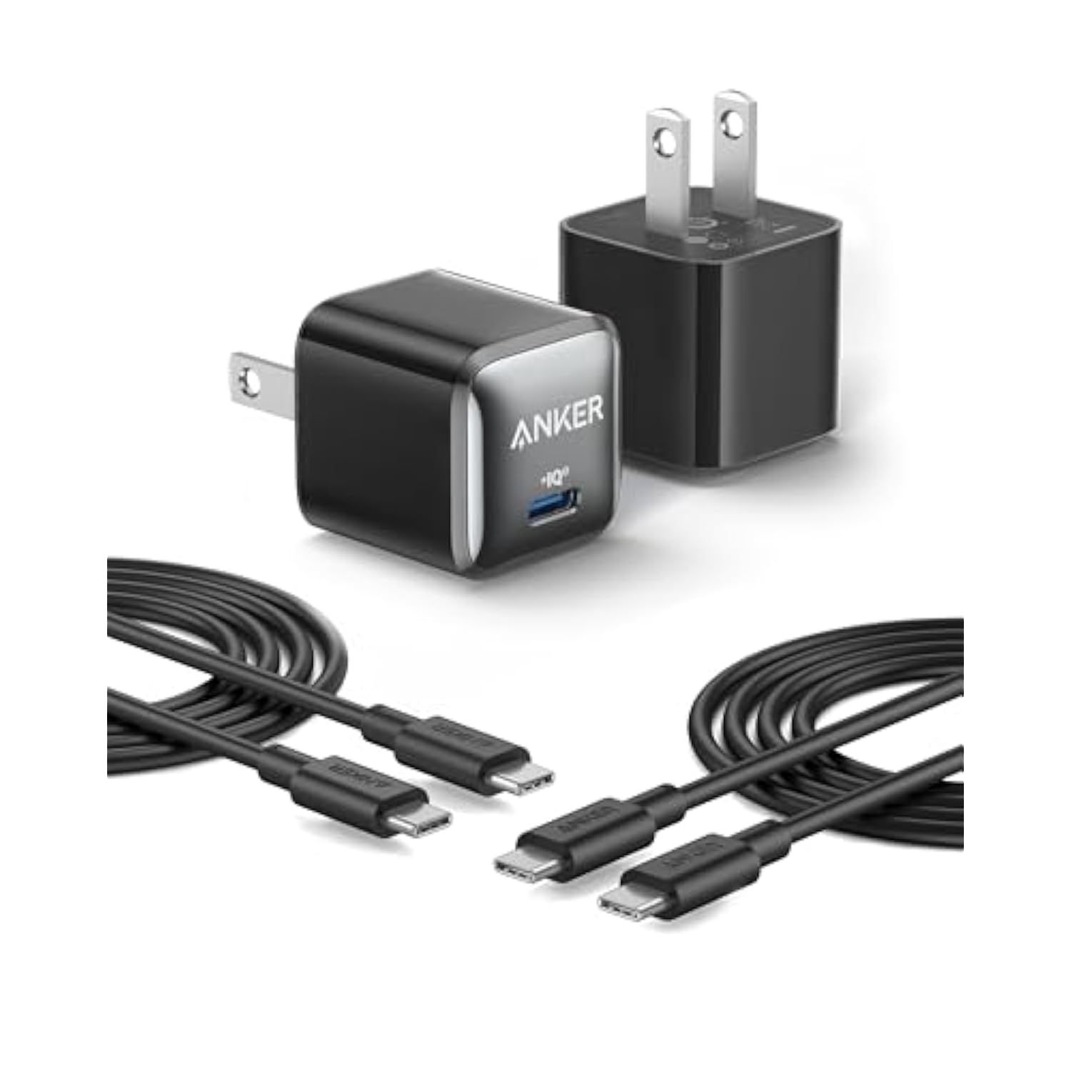 Anker USB C Charger Block, 20W PIQ 3.0 Compact Fast Charging for iPhone 16/15 and More Series, Galaxy, Pixel 4/3, iPad (2 Pack & 2 Cable)