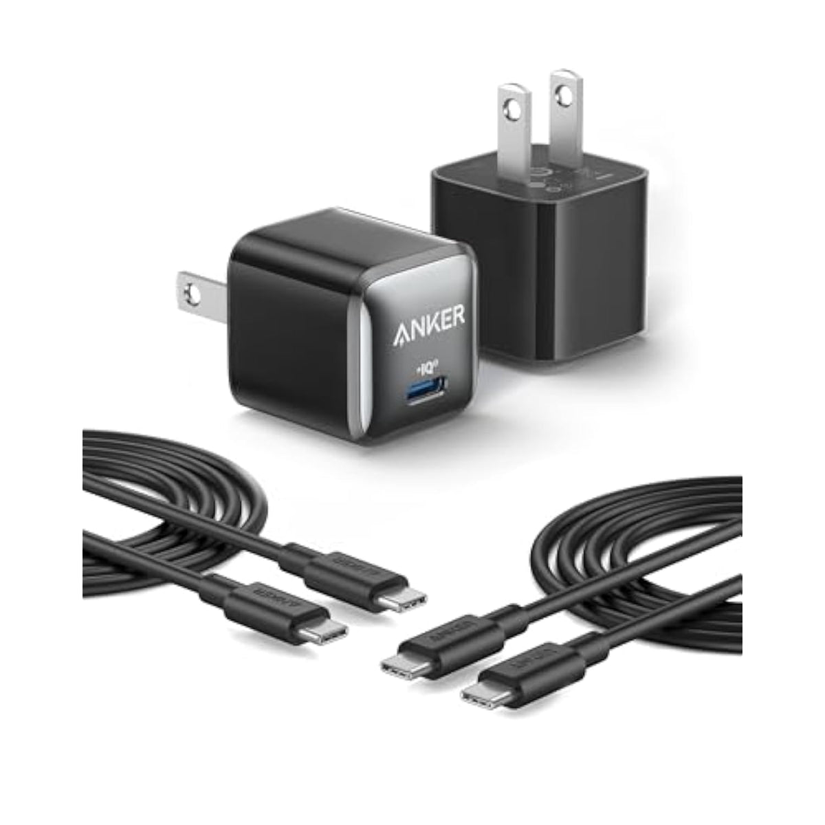Anker USB C Charger Block, 20W PIQ 3.0 Compact Fast Charging for iPhone 16/15 and More Series, Galaxy, Pixel 4/3, iPad (2 Pack & 2 Cable)