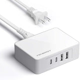 65W Usb C Charger Block, Gan Fast Charging Station Hub, 4-Ports Usb C And Usb A Multiport Desktop Charger Adapter Plug Cube With 6Ft Ac Cable For Iphone 15 Pro Max/Ipad/Galaxy/Tablet And More