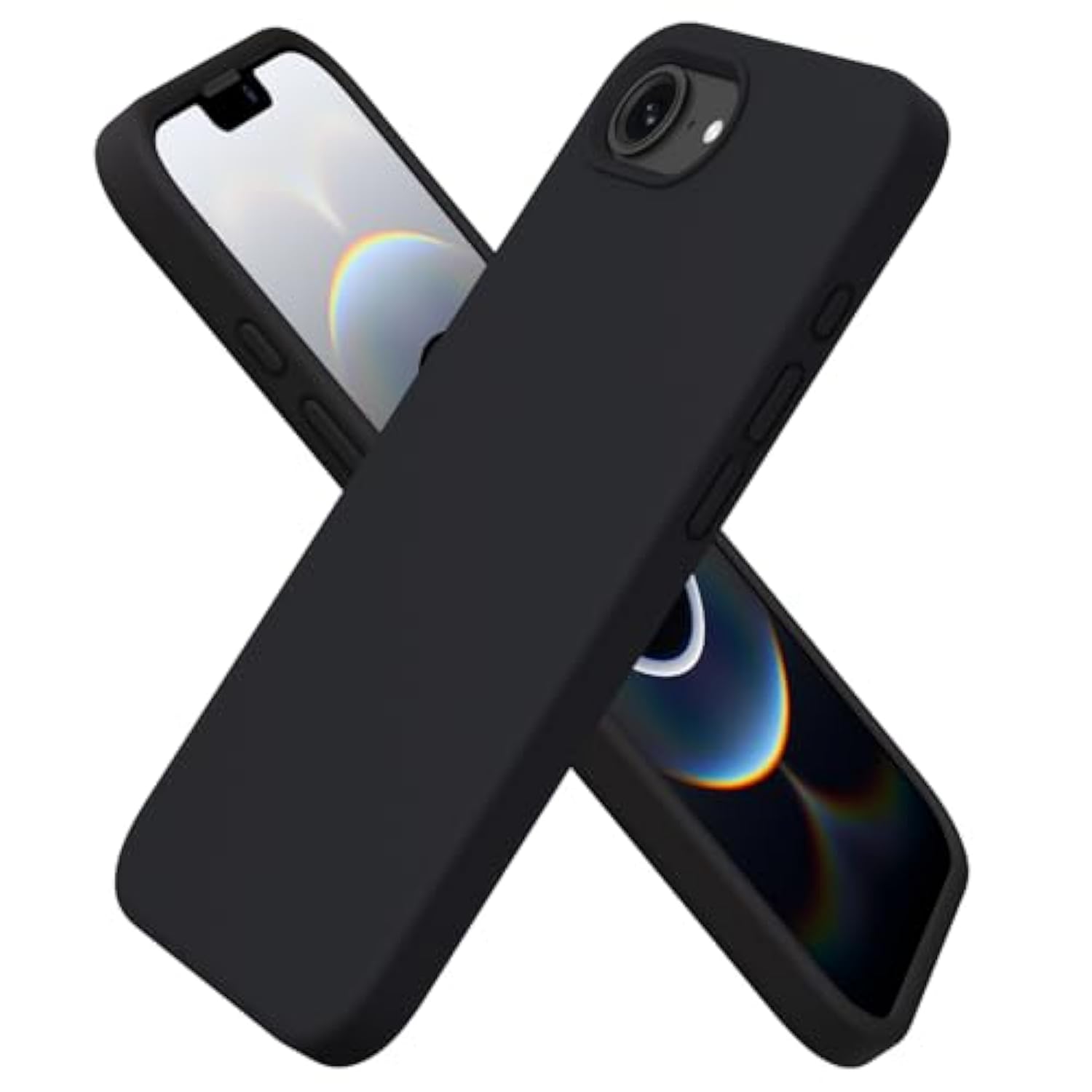 Compatible With 16E Case 6.1"(2025), Liquid Silicone 3 Layers Full Covered Soft Gel Rubber Phone Case,Shockproof Protective Cover With Anti-Scratch Microfiber Lining-Black