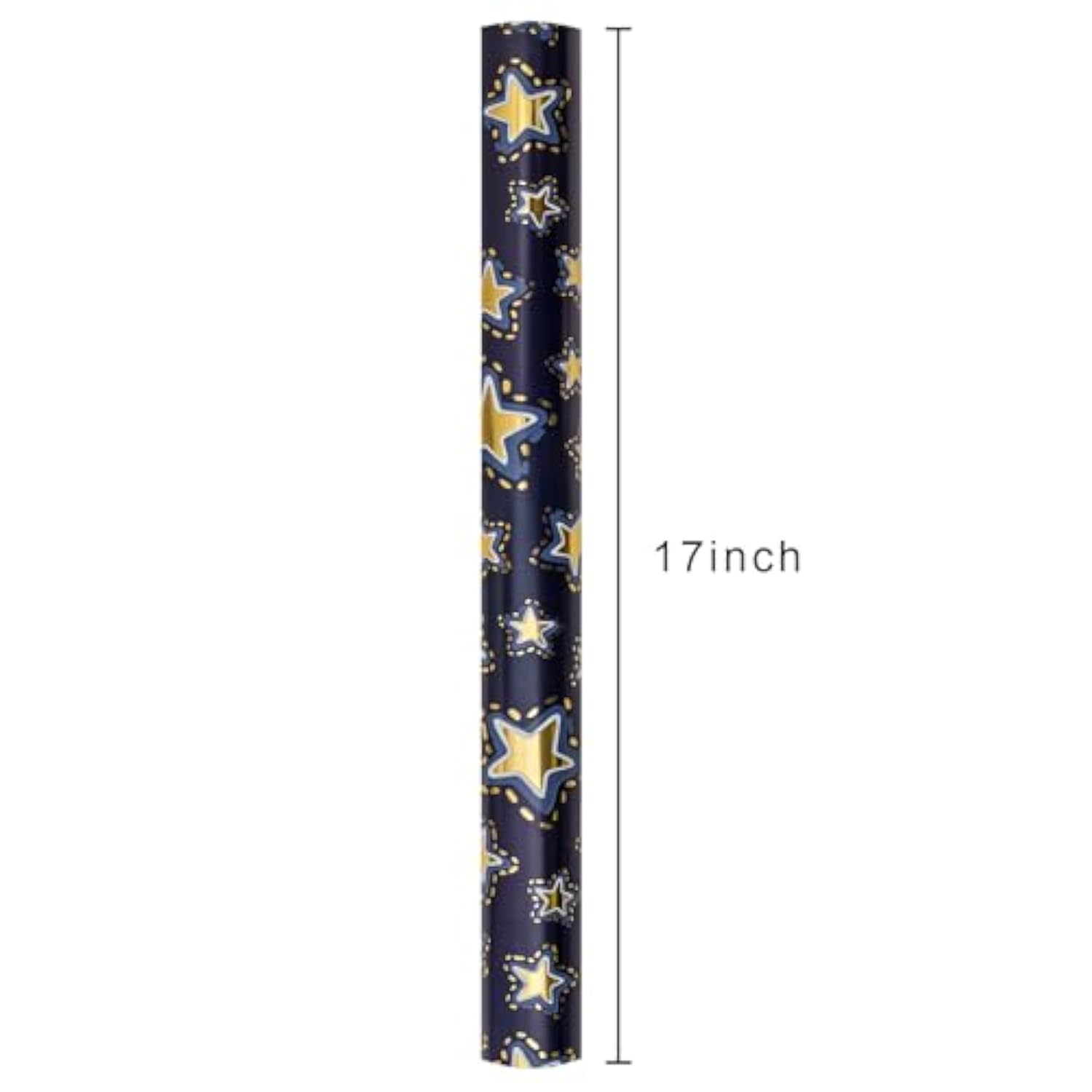 Reversible Gift Wrapping Paper Mini Roll, 17 Inches X 32.8 Feet Bright Colored Thick All Occasion Packing Paper For Birthday Wedding Holiday Party - Gold Stars/Dark Blue Sky/Stripes Design