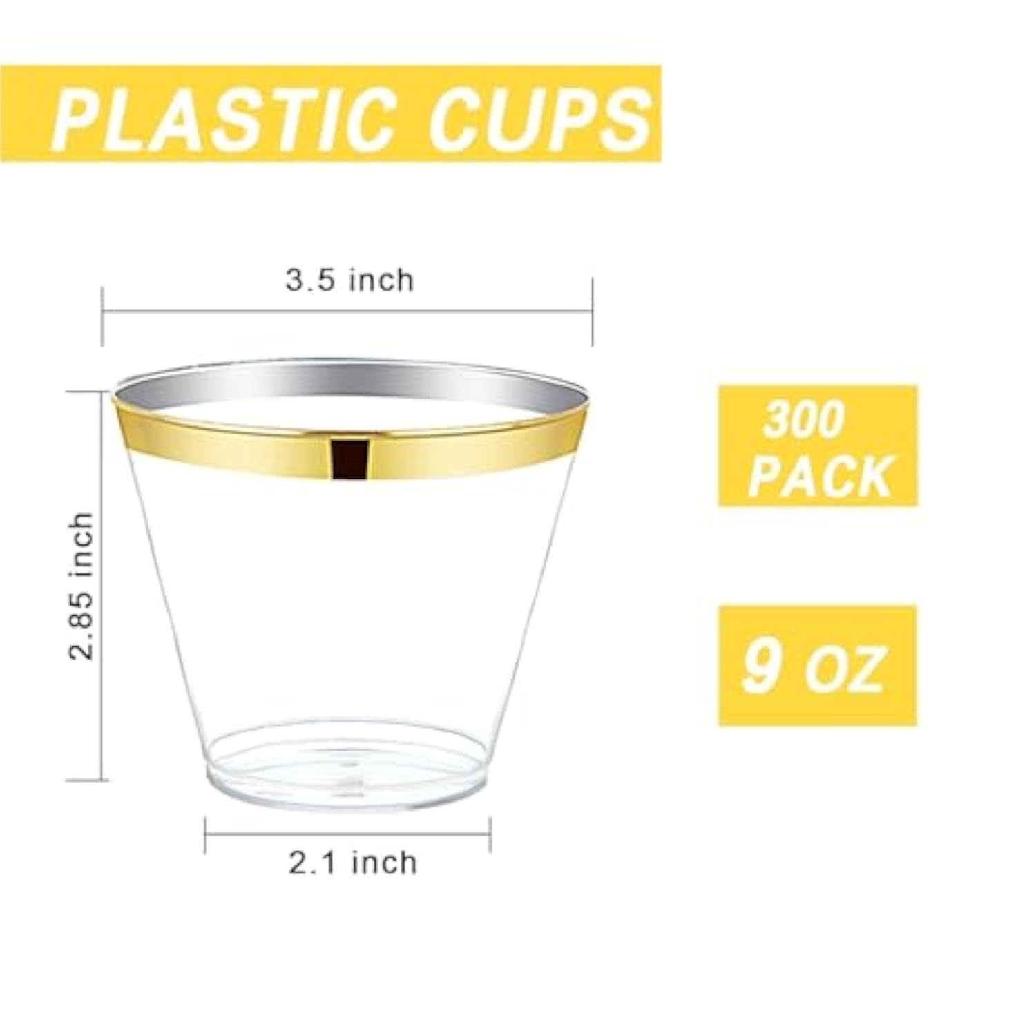 300 Pc Gold Rimmed 9 Oz Heavy Duty Disposable Plastic Cups for Party/Wedding