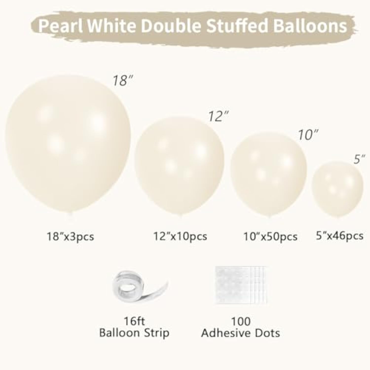 Pearl White Double Stuffed Balloons Different Size 115Pcs 5/10/12/18" White Pearl Ivory Balloons Garland Kit For Wedding Birde To Be Engagement Bridal Shower Birthday Baby Shower Party