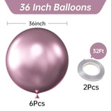 36 Inch Giant Metallic Light Purple Balloons, 6 Pack Large Round Light Purple Latex Balloons For Anniversary, Birthday, Christmas, Wedding, Baby Shower Party Decorations