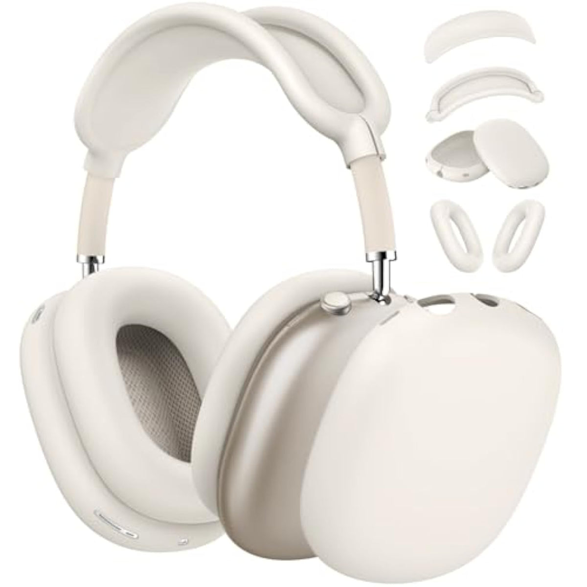 Case For Airpods Max Headphones, Silicone Ear Pad Case Cover/Ear Cups Cover/Headband Covers Accessories For Apple Airpods Max (2024/2020)(Usb-C/Lightning)[4 In 1], Stone