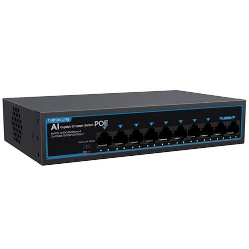 8 Port Gigabit Poe Switch With 2 Gigabit Uplink, 1000Mbps, 802.3Af/At, 120W Built-In Power, Vlan, Unmanaged Metal Plug And Play,Ideal For Nvr And Power Over Ethernet Ip Cameras
