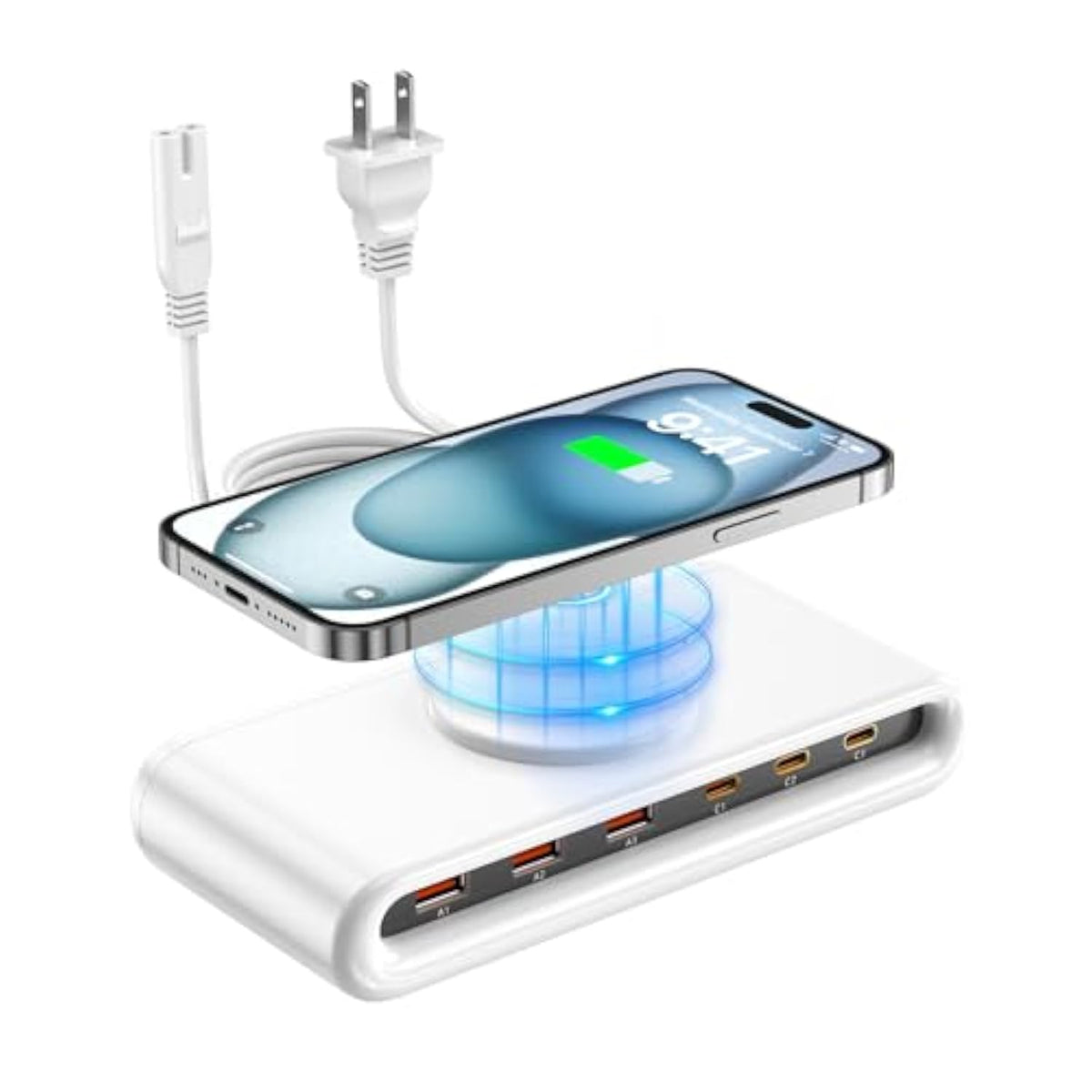 135W Usb C Charging Station, 7-In-1 Magnetic Wireless Usb Charger Station With Pd 45 Fast Charging & 10W Wireless Charger For Phone 13 12 Ipad Samsung Laptop And More