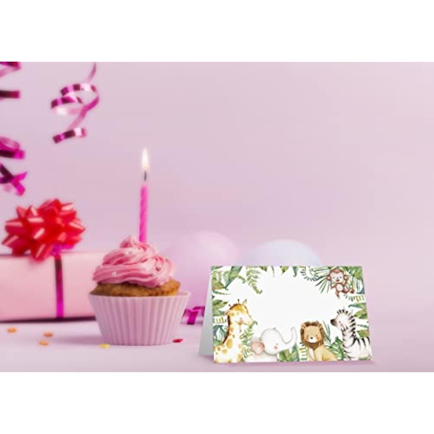 Table Place Card, Jungle Safari Animal Themed Tent Style Cards, Pack Of 25 Half-Fold Reception Place Cards, Perfect For Baby Showers, Jungle Safari Birthday Party, Special Events A28