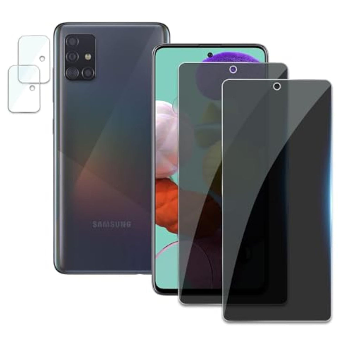 [2+2 Pack] Privacy Screen Protector For Samsung Galaxy A51, Anti-Spy Shatterproof Tempered Glass With Camera Lens Tempered Glass 9H Hardness Bubble Free Anti-Glare Case Friendly