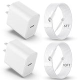 2Pack 20W USB C Fast Charger Block with 6FT & 10FT Lightning Cables for iPhone