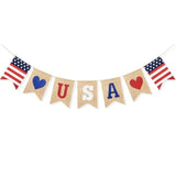 Usa Banner Burlap Bunting 4Th Of July Decorations American Independence Day Celebration Red White And Blue Theme Party Supplies