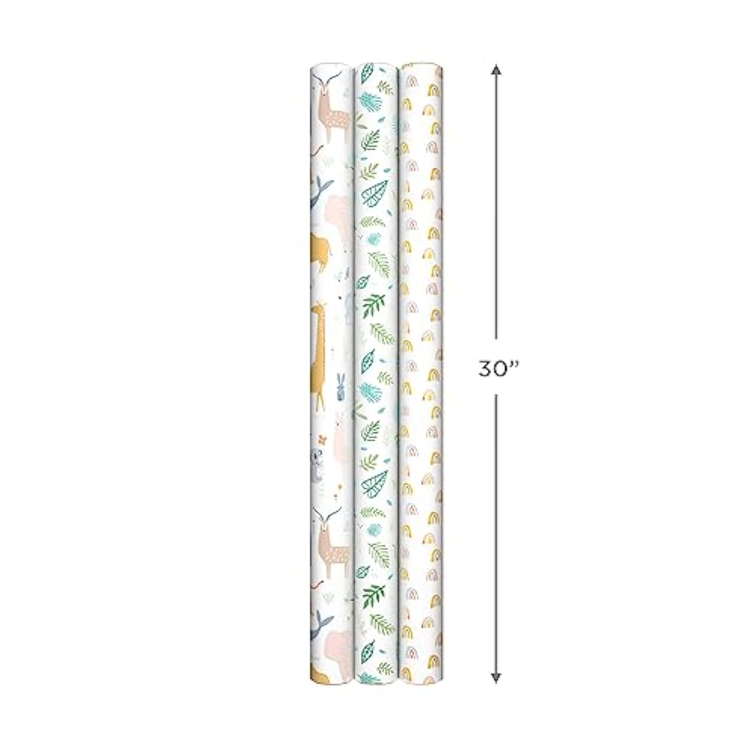 Hallmark Baby Shower Wrapping Paper Rolls - Animals, Grey Gingham, Rainbows Gift Wrap Paper (Set of 3 Rolls: 60 sq. ft. ttl.) for Baby Showers, Gender Reveal Parties, First Birthdays