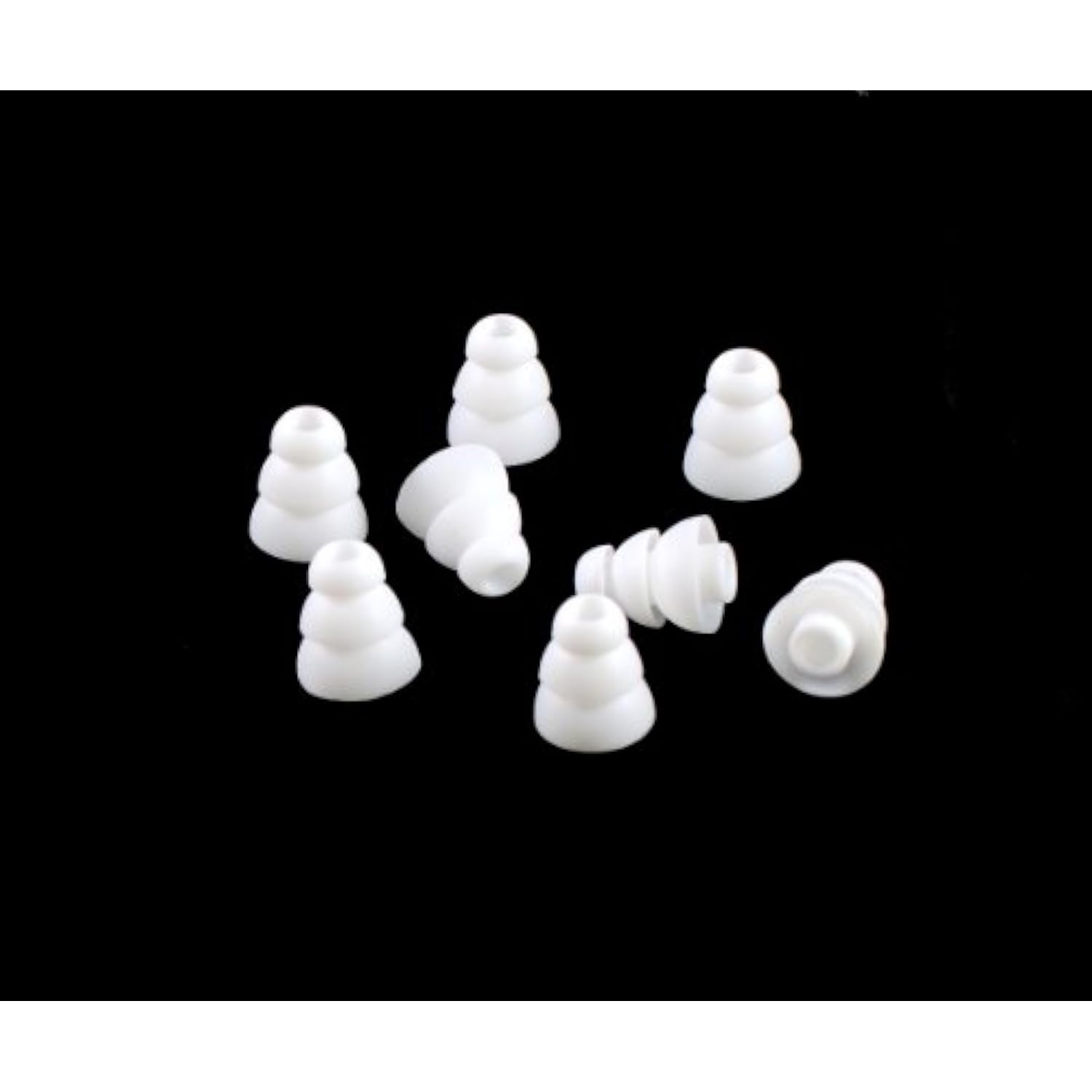 Triple Flange Conical Replacement Silicone Earbuds 4 Pairs (Set Of 8 Pieces). Compatible With Most In Ear Headphone Brands. Size: Small. White