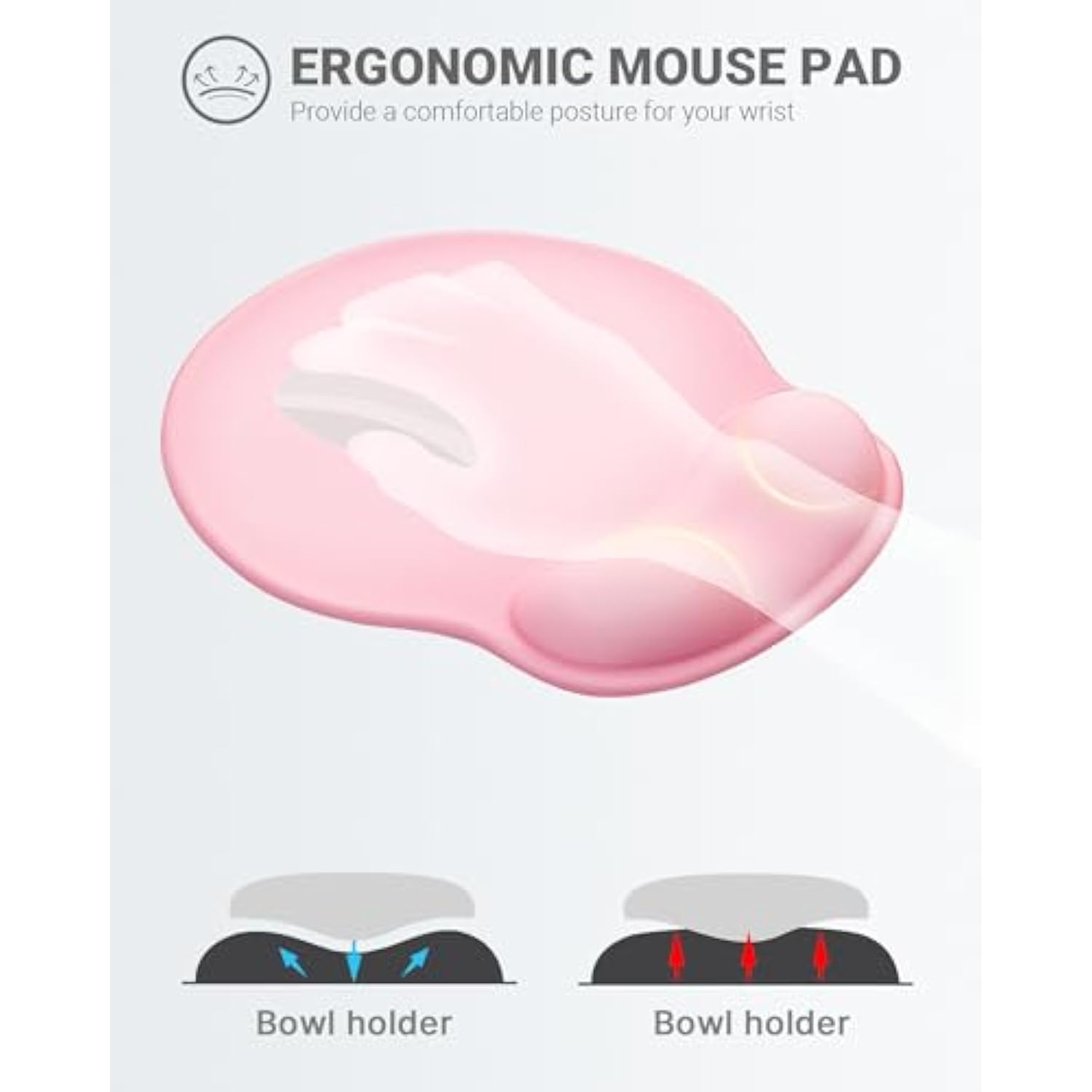 Ergonomic Mouse Pad With Wrist Rest, Large Mousepad(10.6'' X 9''), Office Wrist Support Mouse Mat With Non-Slip Base, Pain Relief For Laptop & Computer?Pink?