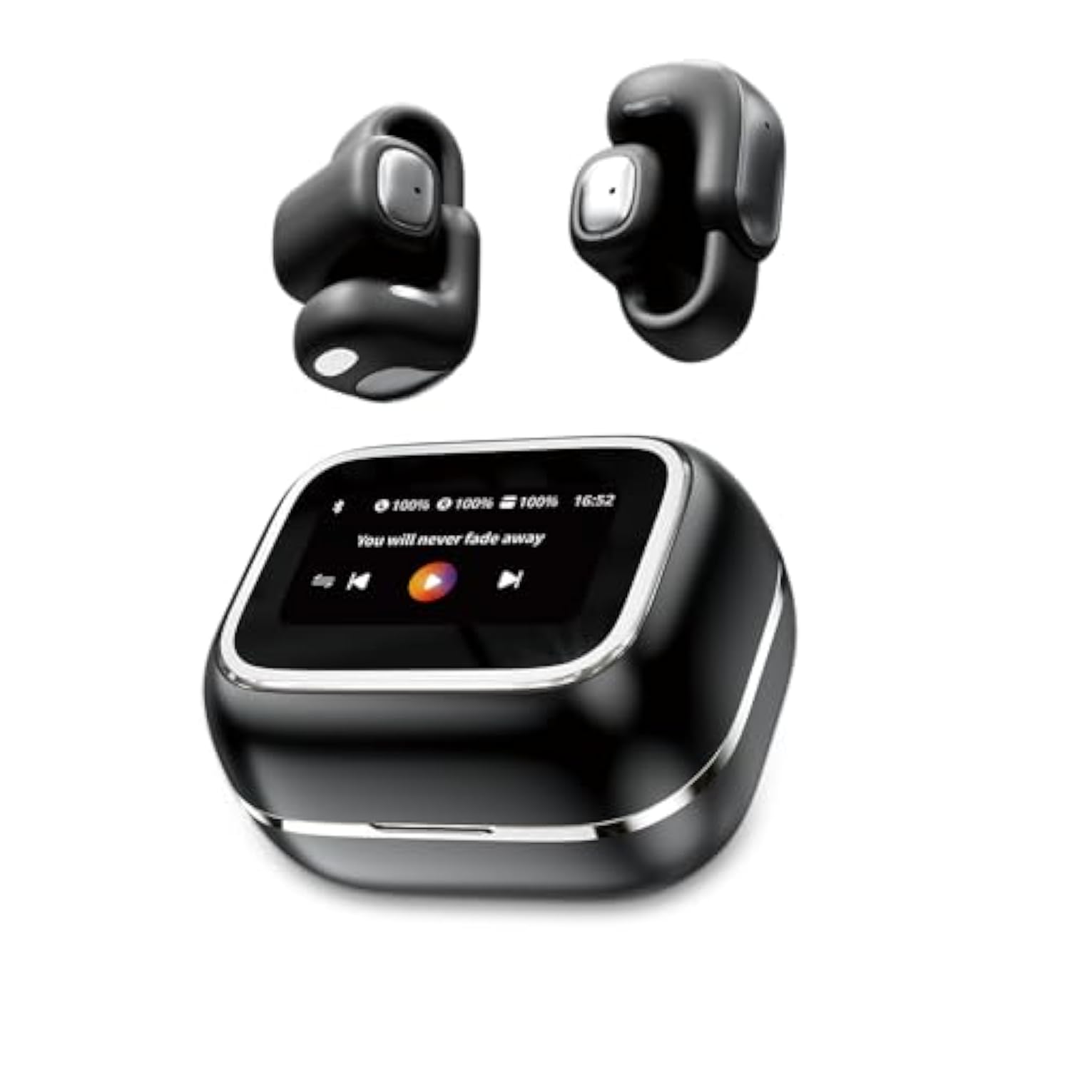 Touch Screen Ear Clips Headphones Bluetooth 5.4, Open Ear Earbuds Wlreless With 25H Playtime, Tf Card Clip On Bluetooth Earphones With Full-Color Display (Black)