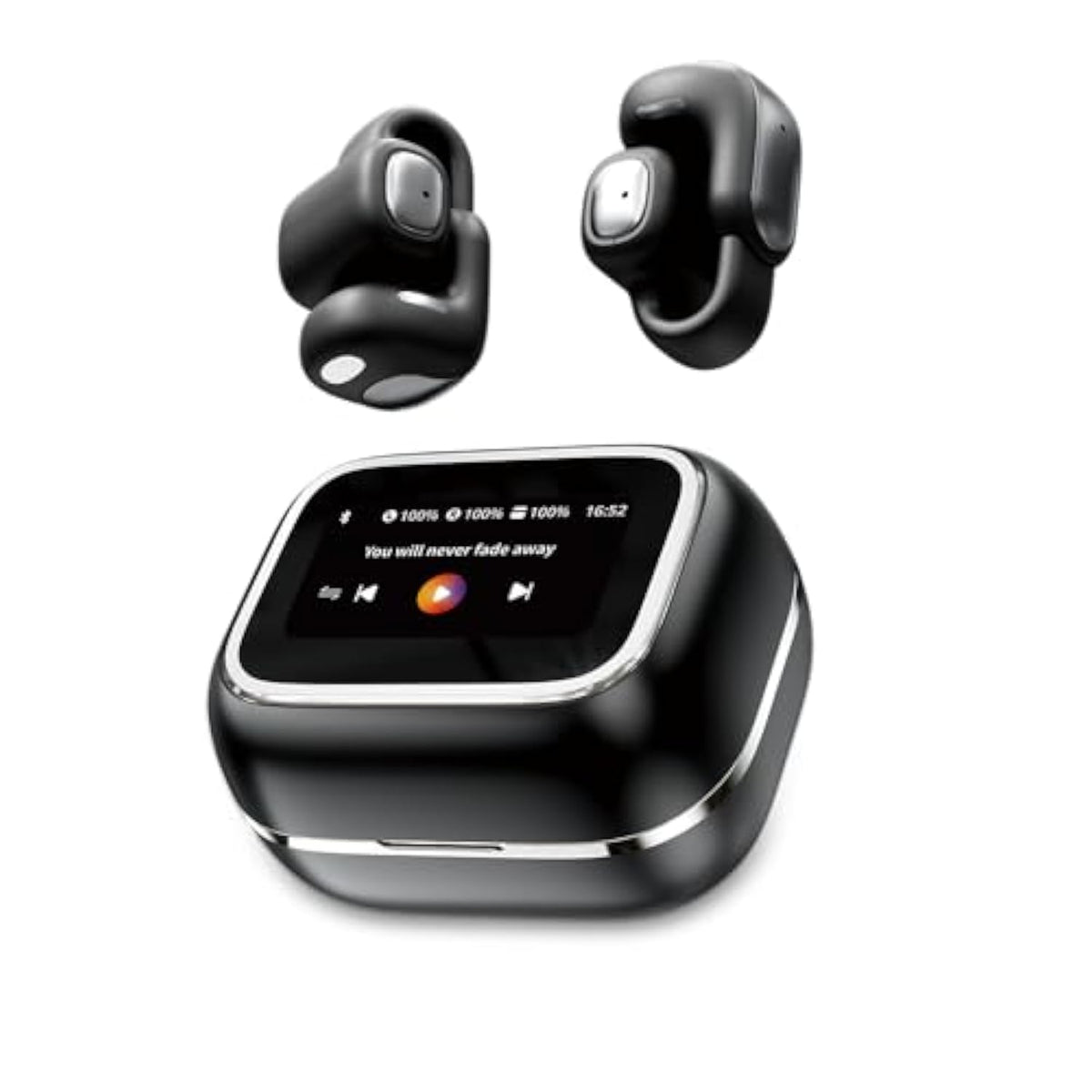 Touch Screen Ear Clips Headphones Bluetooth 5.4, Open Ear Earbuds Wlreless With 25H Playtime, Tf Card Clip On Bluetooth Earphones With Full-Color Display (Black)