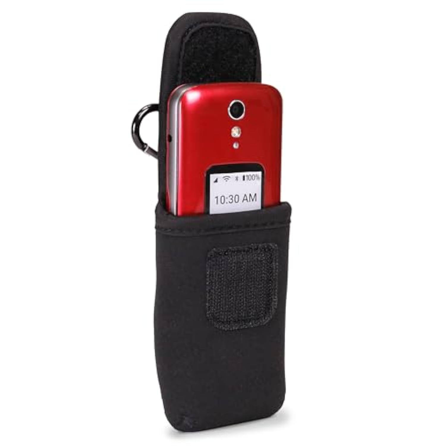 USA Gear Flip Phone Belt Case Compatible with Jitterbug 2, Alcatel GO, Nokia 2780, Tracfone TCL 2, Artfone G3 and more - Neoprene Flip Phone Pouch, Belt Loop, Carabiner Clip, Easy Access Hook and Loop