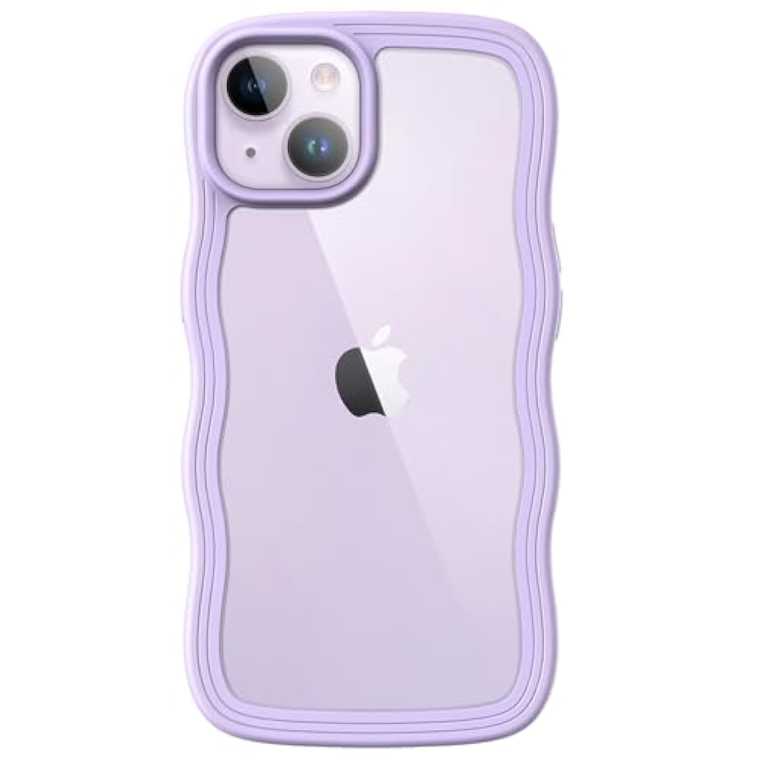 JETech Cute Case for iPhone 14 Plus 6.7-Inch, Wave Frame Curly Shape Shockproof Phone Cover for Women and Girls, Clear Hard PC Back (Purple)