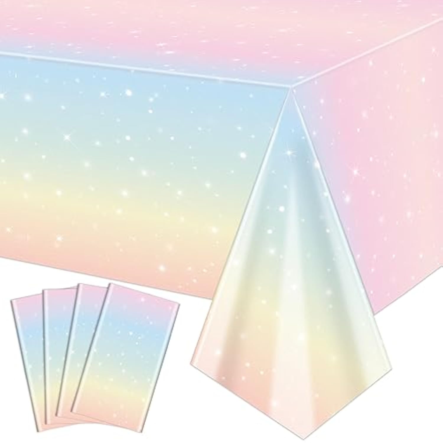 4 Pack Pastel Rainbow Tablecloths, 51X87'' Plastic Disposable Rectangle Pastel Table Cover For Girls Rainbow Birthday Party Decorations Baby Shower Party Supplies