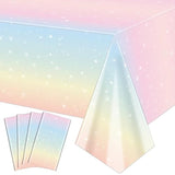 4 Pack Pastel Rainbow Tablecloths, 51X87'' Plastic Disposable Rectangle Pastel Table Cover For Girls Rainbow Birthday Party Decorations Baby Shower Party Supplies