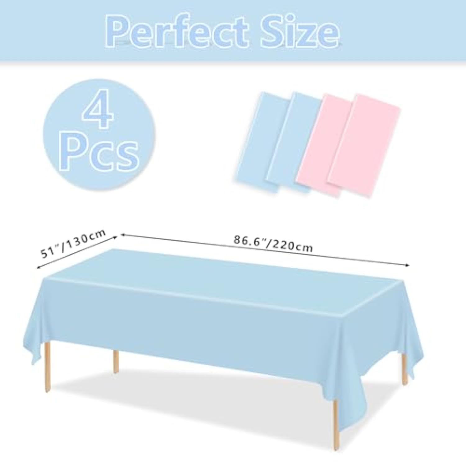 4Pcs Gender Table Cloths - Rectangular Pink And Blue Tablecloths For Gender Reveal Decorations, Boy Or Girl Party Supplies, 51 X 86.6 Inch