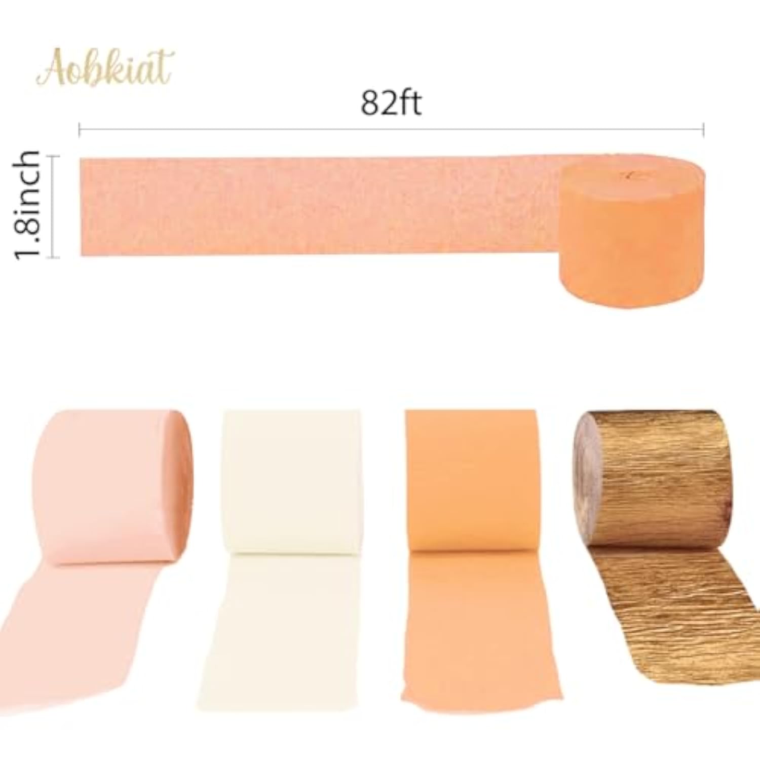 8-Pack Gold, Pink & Orange Crepe Paper Streamers Wedding and Party Backdrop Decorations