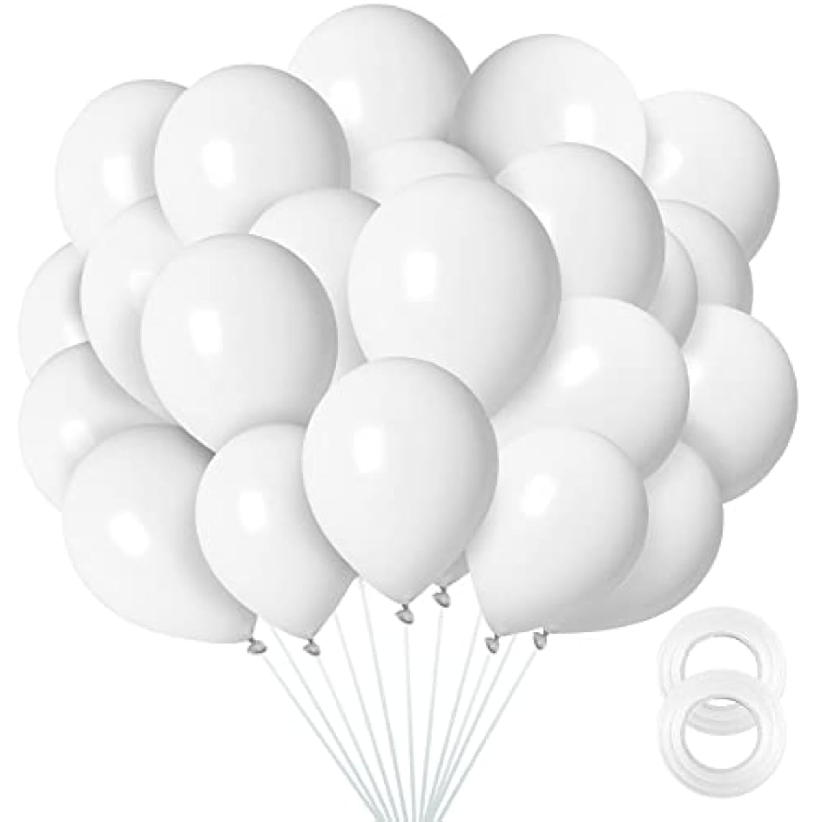 12 Inch White Balloons, 100 Pack Latex Balloons Helium Quality For Birthday, Baby Shower, Wedding Party Decorations With White Ribbon