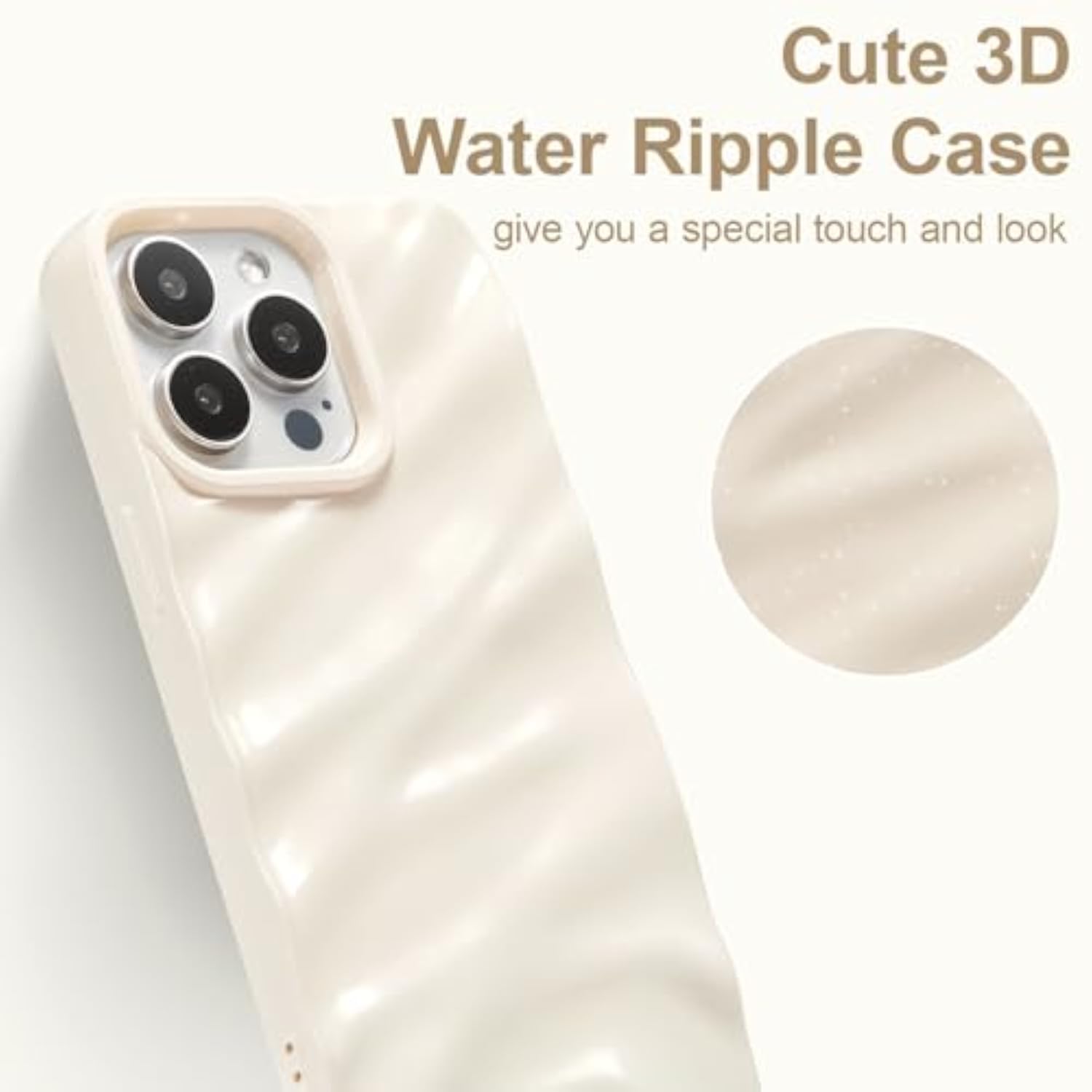 Beige Wave Water Ripple Pattern Phone Case for iPhone 15 Pro - Slim Satin Glossy Soft Silicone TPU Bumper Shockproof Protective Cover