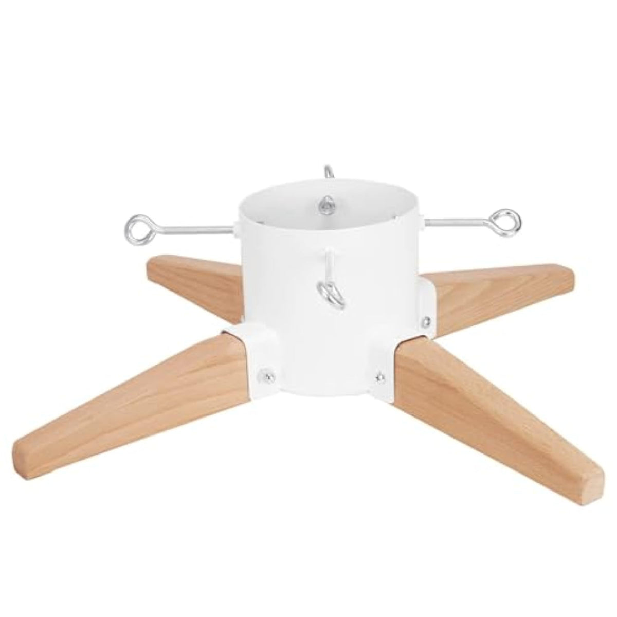 Christmas Tree Stand For Live Tree 8Ft, Metal And Beech Hardwood Christmas Tree Holder With Spike For Fresh Tree, Tree Base For Real Tree, Arch Design, Seasonal Decor (White)