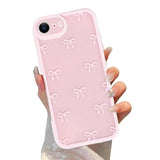 Cute Bow Phone Case For Iphone 16E 6.1", Clear Aesthetic Ribbon Bowknot Pattern Print Design Case Transparent Soft Slim Camera Protective Funda Shockproof Tpu Cover For Women Girls - Pink
