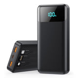 Portable Charger 40800Mah Power Bank With 3 Built-In Cable,25W Pd Usb C In&Out Power Bank Fast Phone Charging,Qc4.0 Led Display Portable Battery Pack Compatible With Iphone 16/15, Galaxy Android-Black