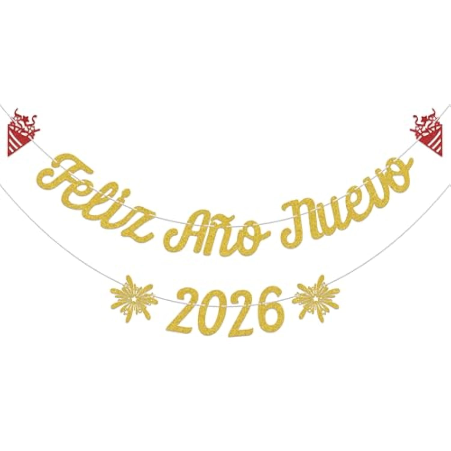 Feliz Año Nuevo 2026 Banner Gold Glitter New Year Party Decoration Supplies