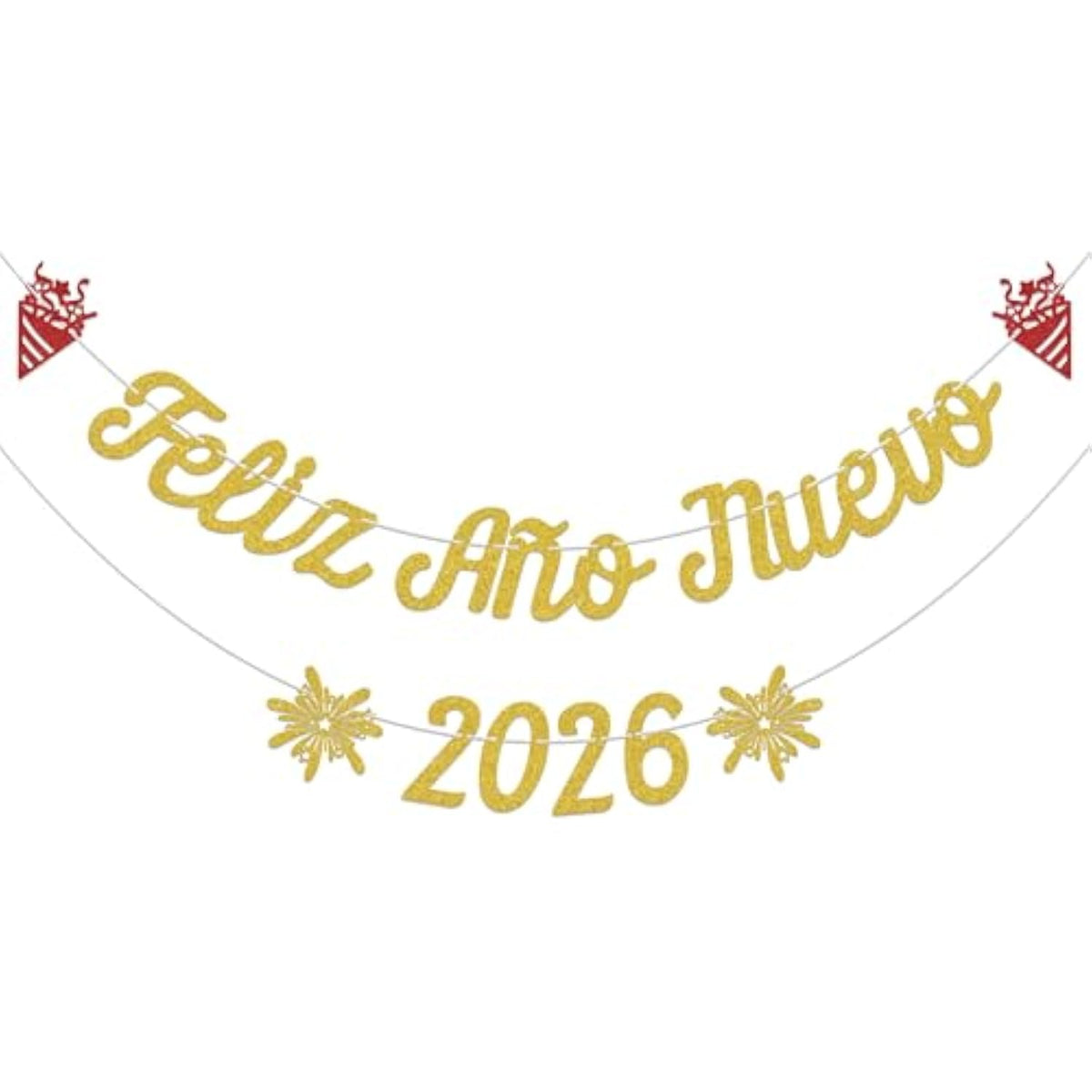 Feliz Año Nuevo 2026 Banner Gold Glitter New Year Party Decoration Supplies